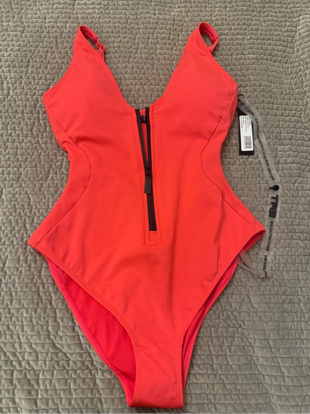 New Ta3 Cheeky Plugey Zip Swimsuit Size Medium Short Hot Coral